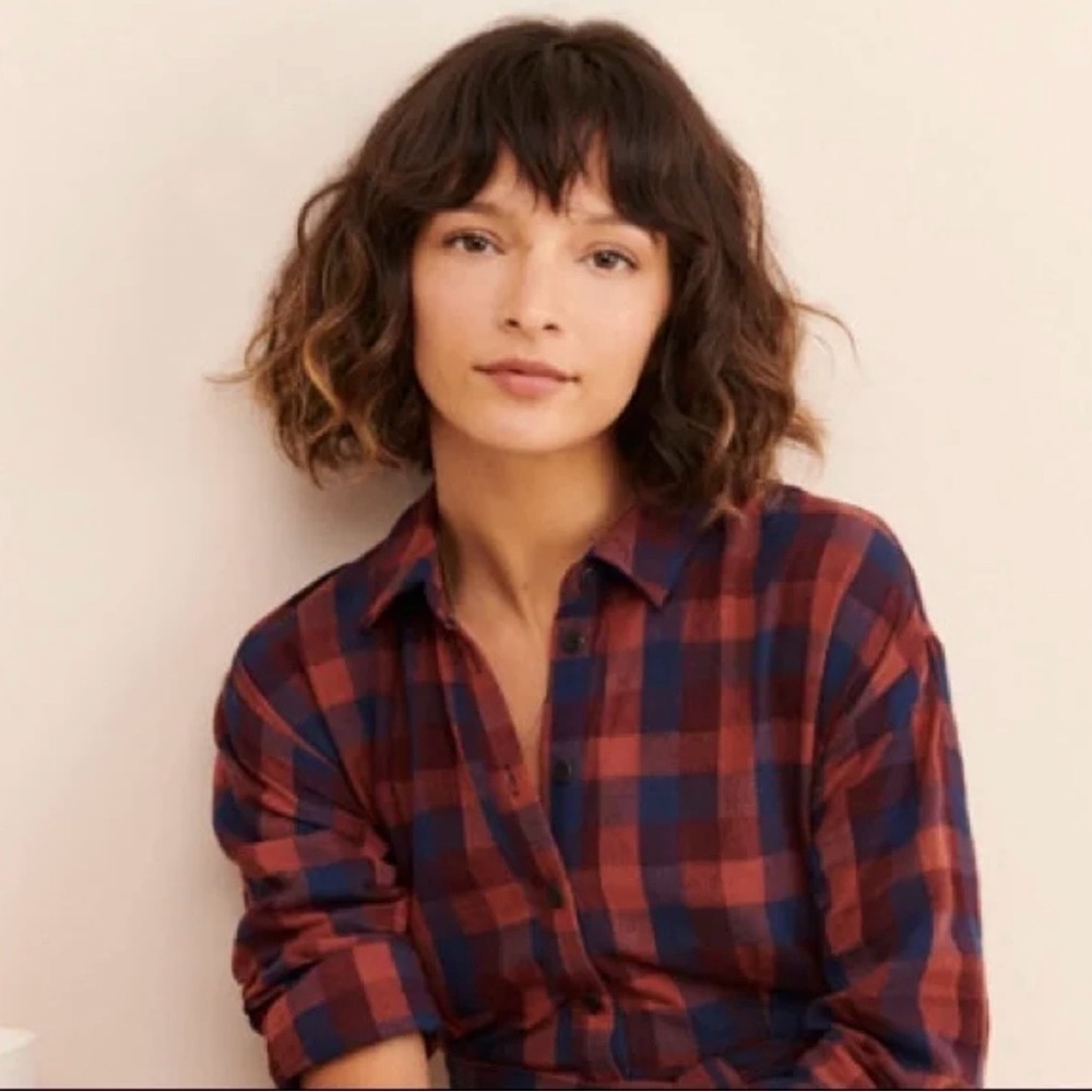 NWT The Good Jane Checkered Plaid Red & Blue Cropped Flannel SIZE XS